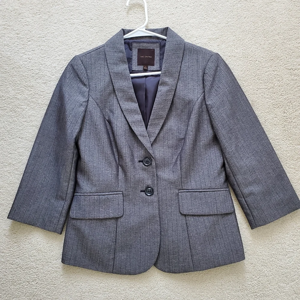 The Limited Women’s Gray 3/4 Sleeves Fitted Jacket Blazer szS